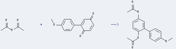 The 2-(4-Methoxyphenyl)cyclohexa-2,5-diene-1,4-dione could react with acetic acid anhydride to obtain the acetic acid 5-acetoxy-4'-methoxy-biphenyl-2-yl ester